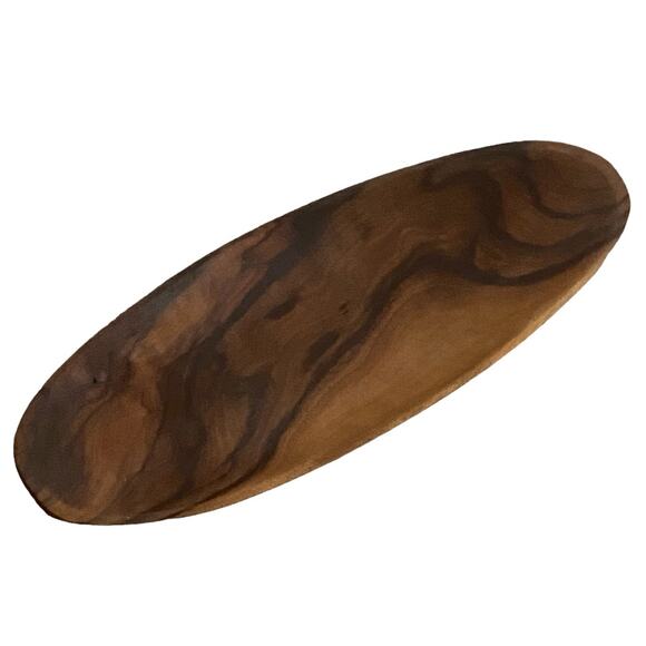 Olive Wood Small Oblong Dish VTG Tray Appetizer Dipping Sauce Jewelry Catchall - Picture 2 of 5